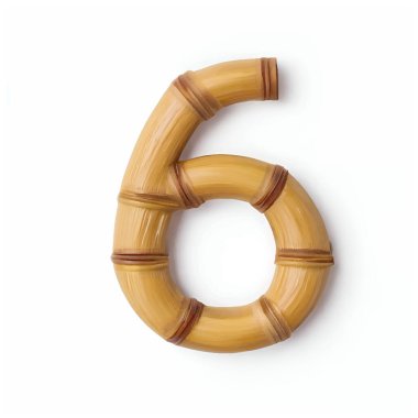 Bambuda altı numara beyaz arka planda. Altı numara bambu, beyaz arka planda izole edilmiş, üç boyutlu.