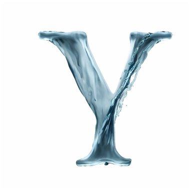 Suyun içinde büyük harf y ve boş resim arkaplanı. Beyaz arkaplanda izole edilmiş su alfabesinin y harfi. 