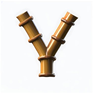 Büyük harf y beyaz arkaplanlı bambu. Bambu alfabesi, beyaz arkaplanda y harfi, vektör illüstrasyonu