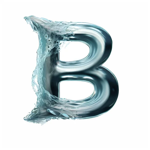 大写字母B在水与空白图像背景 白色背景上分离的水字母表字母B — 图库矢量图片