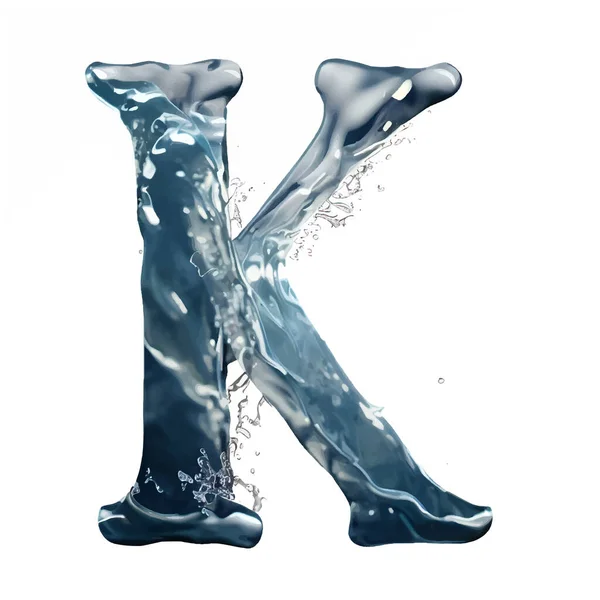 大写字母K在水与空白图像背景 在白色背景上孤立的水字母表字母K — 图库矢量图片