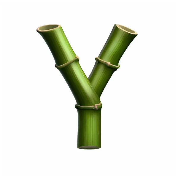 Literă Mare Verde Bambus Fundal Alb Litera Din Bambus Izolat — Vector de stoc