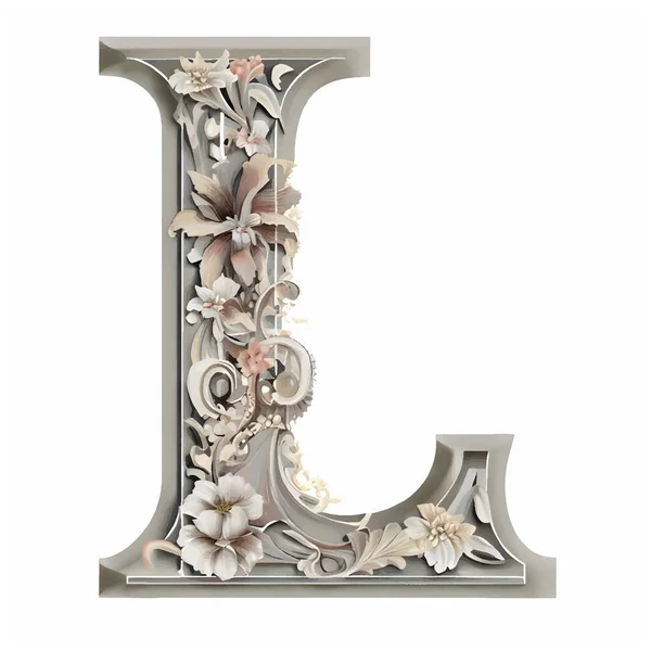 Letter Plasterboard Flowers Luxury Capital Letter Decorated Flowers Decorative Capital — Stock Vector