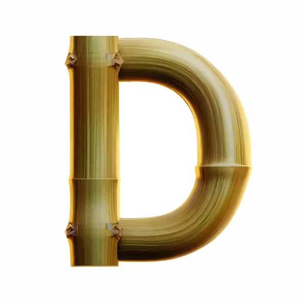 大写字母D在竹子白色背景 竹制字母表 字母D分离于白色背景 矢量图解 — 图库矢量图片