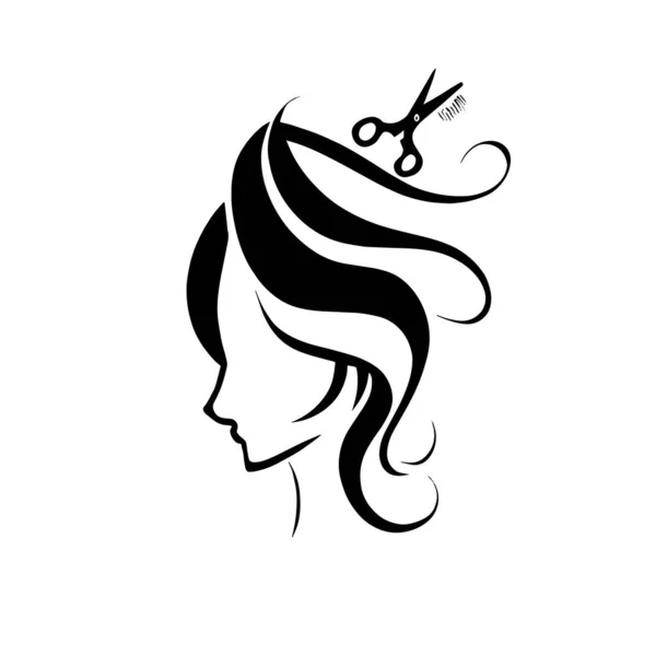 Logotipo Para Cabeleireiro Com Mulher Tesoura — Vetor de Stock