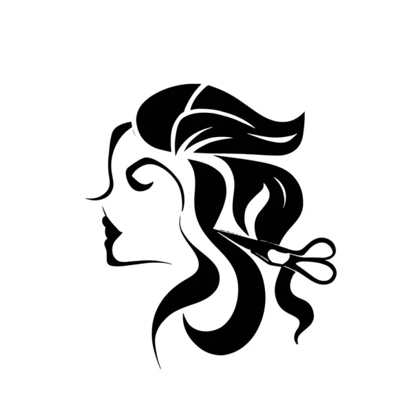 Logotipo Para Peluquería Con Mujer Tijeras — Vector de stock