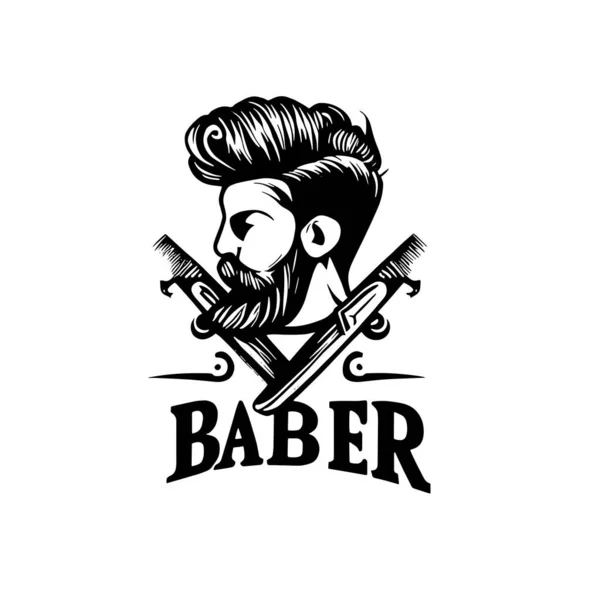 Logotipo Barbeiro Cor Preta Fundo Branco — Vetor de Stock