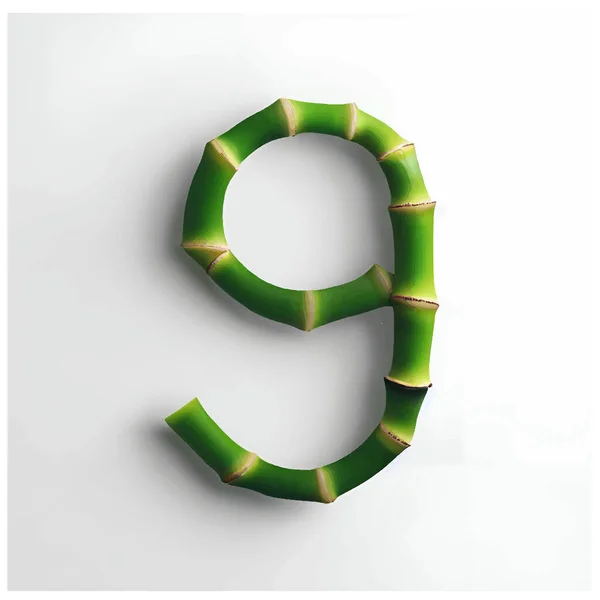 Číslo Devět Bambusové Zelené Bílým Pozadím Zeleném Bambusu — Stockový vektor