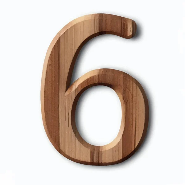 Nummer Sechs Aus Holz Auf Einer Weißen Leinwand — Stockvektor