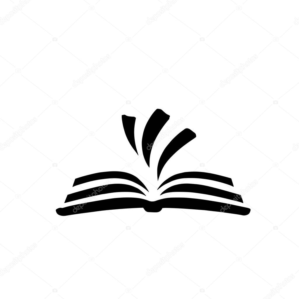 Book logo illustration in black color on a black background