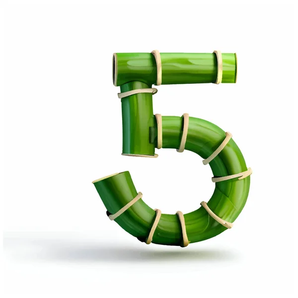 Numero Cinque Bambù Verde Con Sfondo Bianco Bambù Verde — Vettoriale Stock