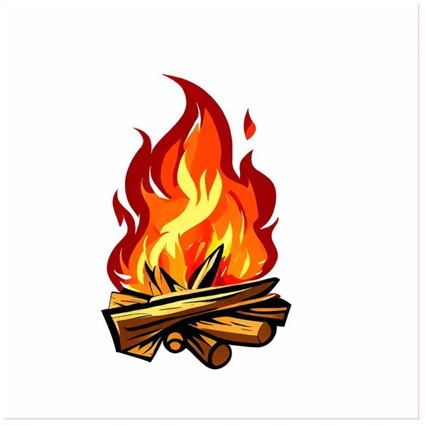 Beyaz Bir Tuvalde Kamp Ateşi Logosu Çizimi — Stok Vektör