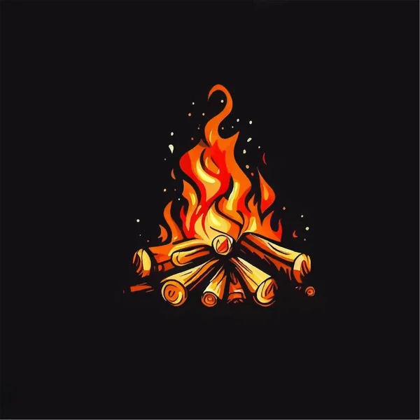 黒い画面にキャンプファイアのロゴイラスト — ストックベクタ
