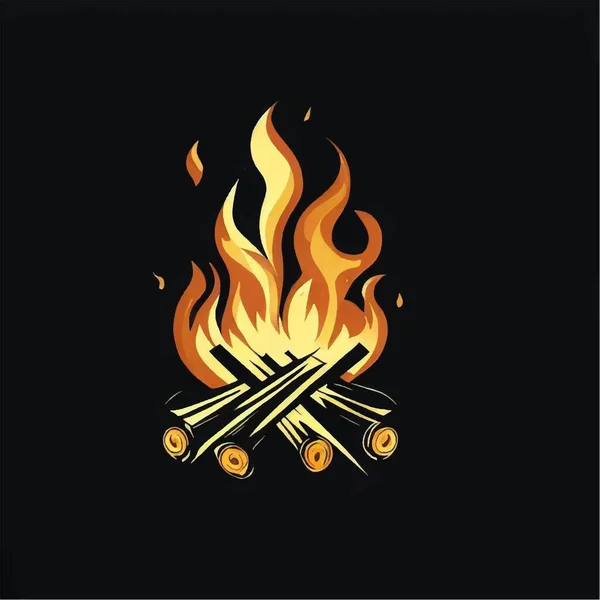 Gambar Logo Api Unggun Pada Layar Hitam - Stok Vektor