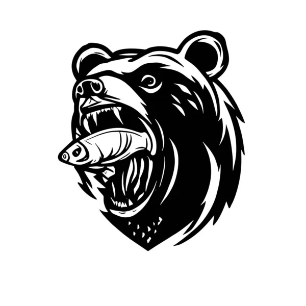 Urso Comer Peixe Logotipo Ilustração — Vetor de Stock