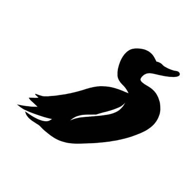 Beyaz arkaplanda siyah renkli ördek silueti simgesi