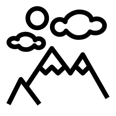 Rüzgarlı dağ ikonu, güçlü rüzgarları veya rüzgarları simgeleyen girdap çizgileri veya dalgaları olan bir dağı tasvir eder. Hareket, dinamik enerji ve hava koşullarını iletir..