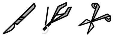 The surgery tool icon displays a collection of surgical instruments, such as scalpels, forceps, and scissors. It symbolizes medical procedures, precision