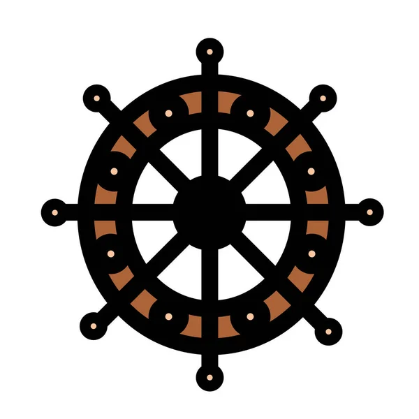ボートステアリングホイールのアイコンは ボートや船の方向を制御するために使用される伝統的な海洋車輪を表しています それはナビゲーション 海洋の冒険を象徴しています — ストックベクタ