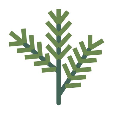 Yeşil çam yaprağı düz ikonu düz dizaynlı çam ağacı yaprağının basitleştirilmiş bir tasvirini içerir. Doğayı, tazeliği ve kışı temsil eden yemyeşil nitelikleri simgeler.