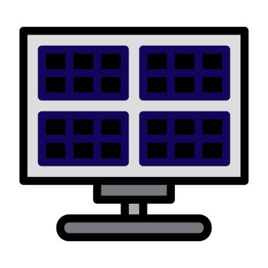 Güneş pili ikonu, güneş ışığını elektriğe dönüştüren bir fotovoltaik hücrenin sadeleştirilmiş bir tasvirini sergiliyor. Yenilenebilir enerji, sürdürülebilirlik ve güneş enerjisinin kullanımını sembolize eder. 