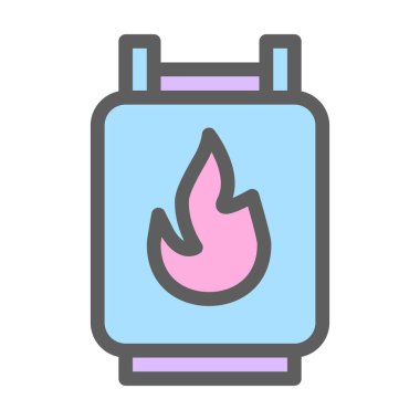 Mavi pastel gaz tankı ikonu gaz depolamak için silindirik bir konteynırı temsil eder, genellikle yakıt olarak kullanılır. Enerji, güç ve yakıt depolamanın çeşitli uygulamalar için önemini sembolize eder.