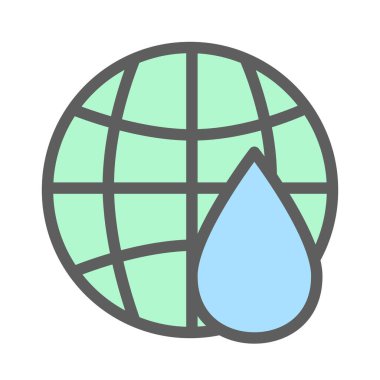 Dünya su enerjisi pastel düz ikonu, hidroelektrik enerjisinin küresel potansiyelini temsil eden su dalgaları ve şimşeklerle dolu bir küre sergiliyor.. 