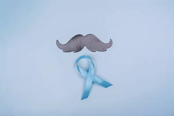 Black Moustache Blue Ribbon Symbol Mens Health Suicide Prevention Mental — Stock Photo, Image
