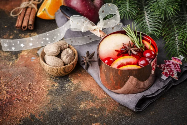 Hot Mulled Wine Fruits Spices Autumn Winter Warm Drink — Stock Photo, Image