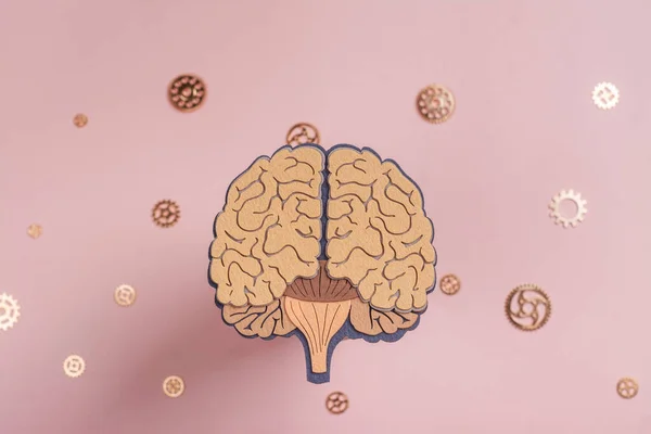 Världsdagen För Psykisk Hälsa Den Oktober Hjärna Med Kugghjul Rosa — Stockfoto