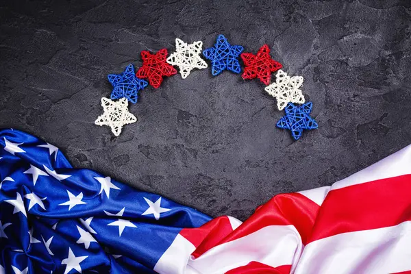 Cuatro Julio Fondo Bandera Americana Estrellas Rojas Azules Blancas Sobre — Foto de Stock