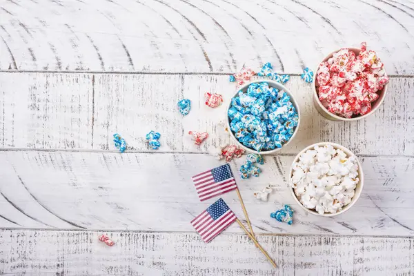 Golden Paper Cups Red Blue White Popcorn Colors 4Th July Royalty Free Stock Photos