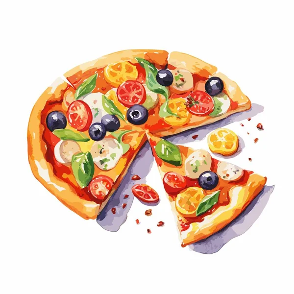 Domatesli, peynirli ve fesleğenli bir pizza.