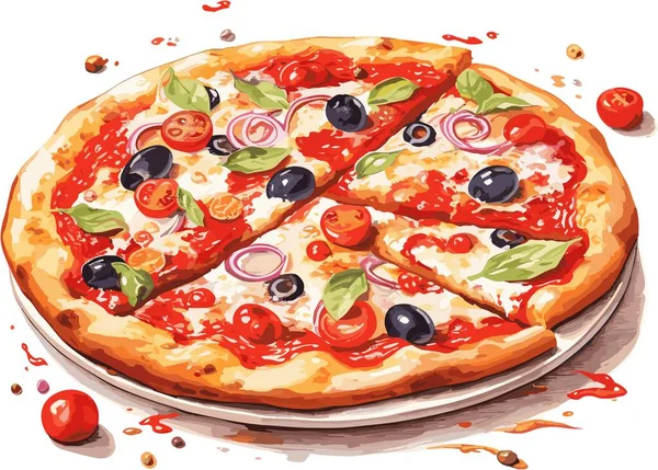 Domatesli, peynirli ve fesleğenli bir pizza.