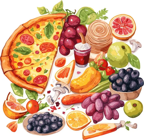 Clipart Van Pizza Met Tomaat Kaas Basilicum Illustratie — Stockvector