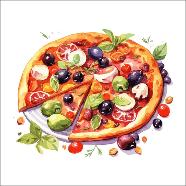 Clipart Pizza Tomato Cheese Basil Illustration — Stock Vector
