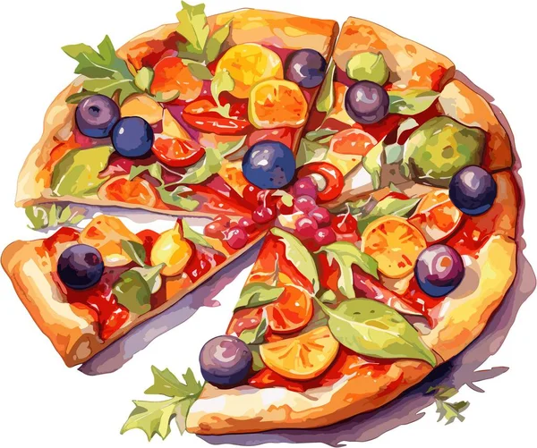 Domatesli, peynirli ve fesleğenli bir pizza.