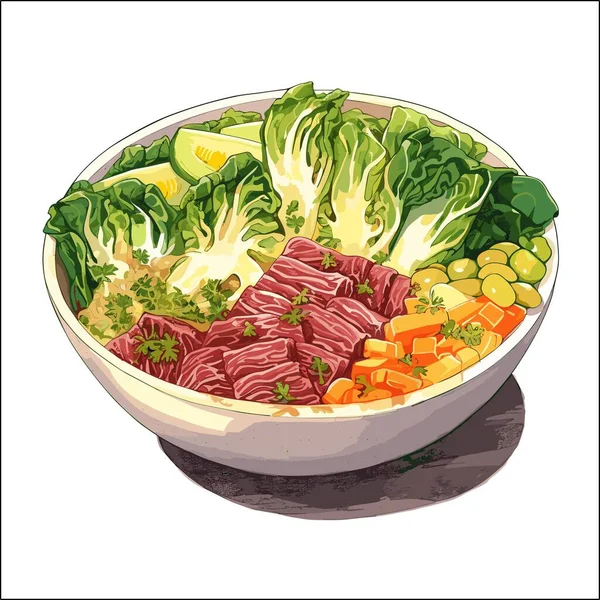 Vector Illustration Bowl Fresh Vegetable Salad — Stock Vector