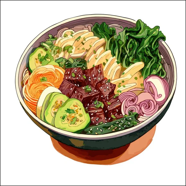 Makanan Jepang Makanan Jepang Makanan Jepang Sup Jepang Ilustrasi Vektor - Stok Vektor