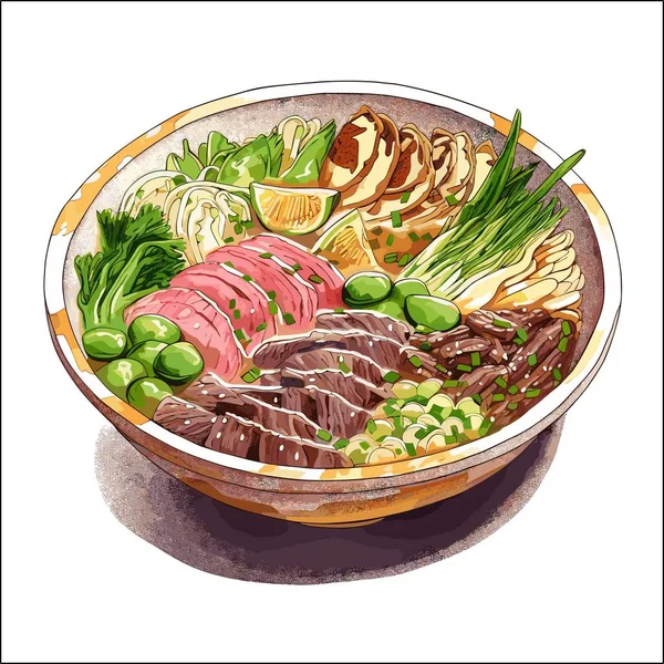 Japansk Traditionell Nötkött Soppa — Stock vektor