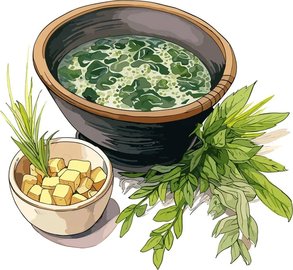 Vector Illustration Miso Soup Bowl Japanese Food Clipart — Stock Vector