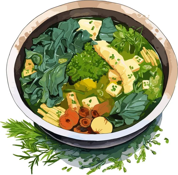 Vektor Ilustrasi Sup Miso Mangkuk Klien Makanan Jepang - Stok Vektor