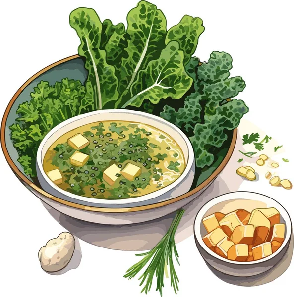 Illustration Vectorielle Soupe Miso Dans Bol Japonais Clipart Alimentaire — Image vectorielle