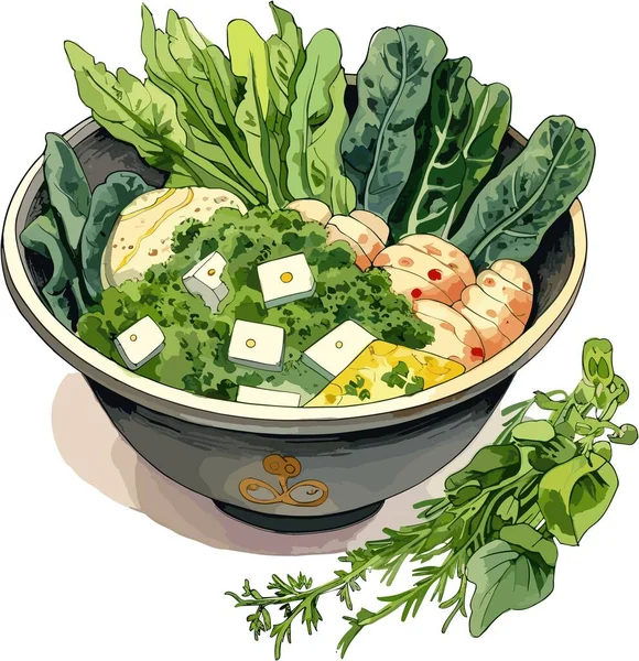 Vectorillustratie Van Misosoep Kom Japans Voedsel Clipart — Stockvector