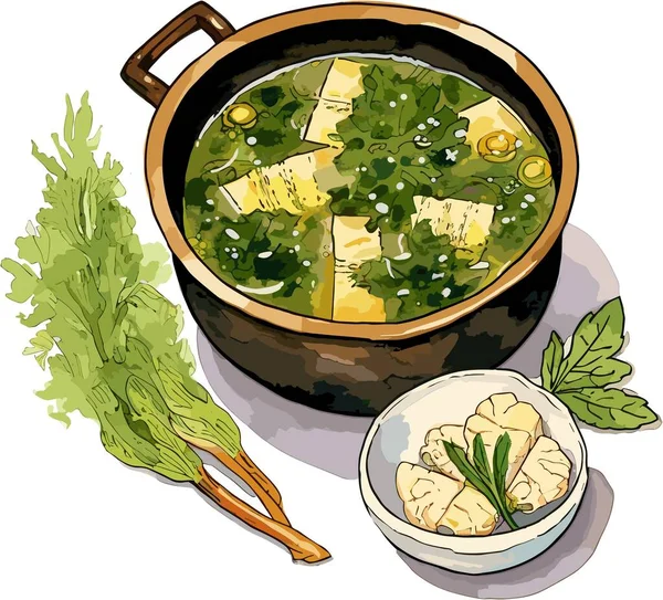 Vector Illustration Miso Soup Bowl Japanese Food Clipart — Stock Vector