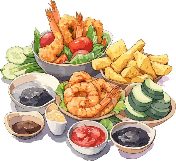 Wektorowa Ilustracja Tempury Japońskie Jedzenie Ilustracja Clipart — Wektor stockowy