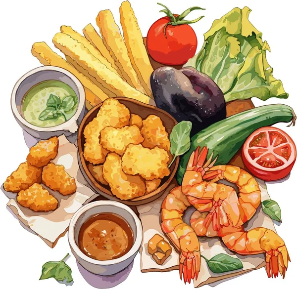 Vectorillustratie Van Tempura Japans Voedsel Illustratie Clipart — Stockvector