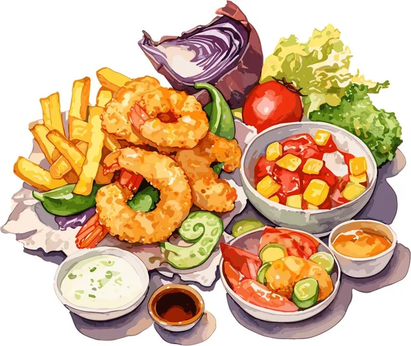 Vektor Ilustrasi Dari Tempura Cuplikan Ilustrasi Makanan Jepang - Stok Vektor