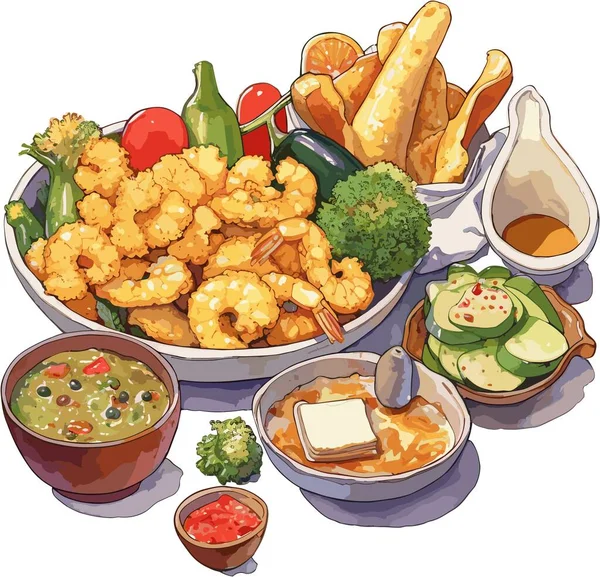 Vectorillustratie Van Tempura Japans Voedsel Illustratie Clipart — Stockvector