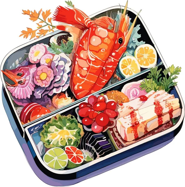 Caja Con Sushi Cocina Japonesa — Vector de stock